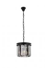 Elegant 1238D12MB-SS/RC - Sydney 3 Light Matte Black Pendant Silver Shade (Grey) Royal Cut Crystal