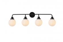 Elegant LD7036W38BK - Hanson 4 Lights Bath Sconce in Black with Frosted Shade