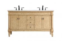  VF13060DAB-VW - 60 Inch Double Bathroom Vanity in Antique Beige with Ivory White Engineered Marble