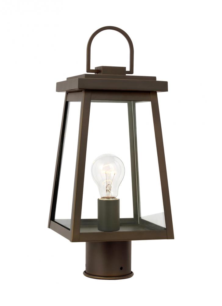 Founders modern 1-light LED outdoor exterior post lantern in antique bronze finish with clear glass