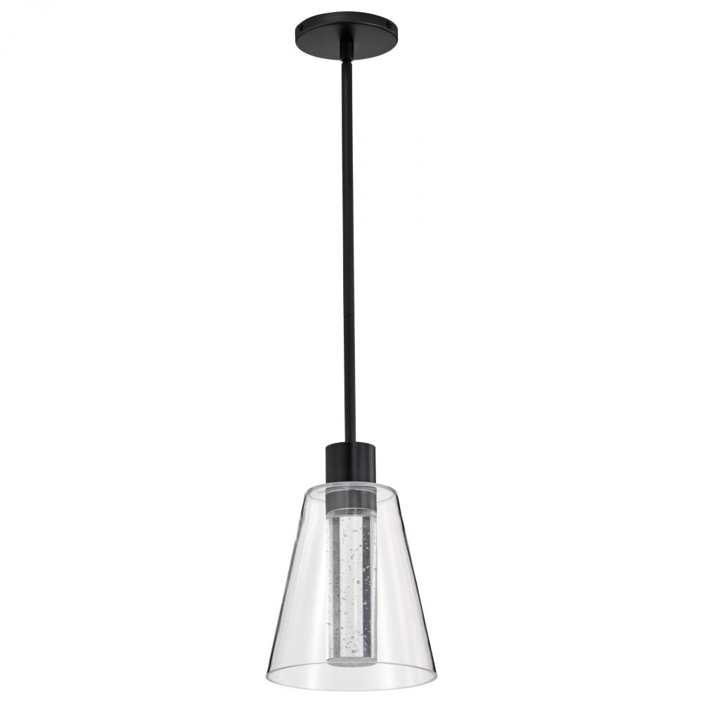 Aura; 7 Inch LED Pendant; Matte Black; K9 Bubble Crystal; 3000K CCT